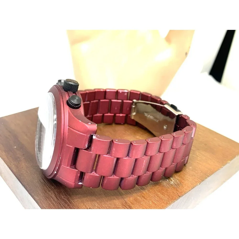 Michael Kors Mens Watch MK9148 Runway Quartz Black Dial Red Stainless Steel 45mm